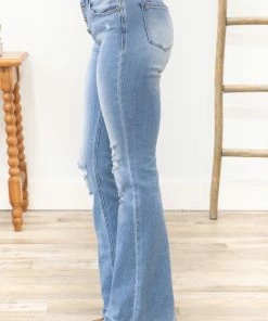 Bottoms Kancan Medium Wash Distressed Knee Flare Jeans