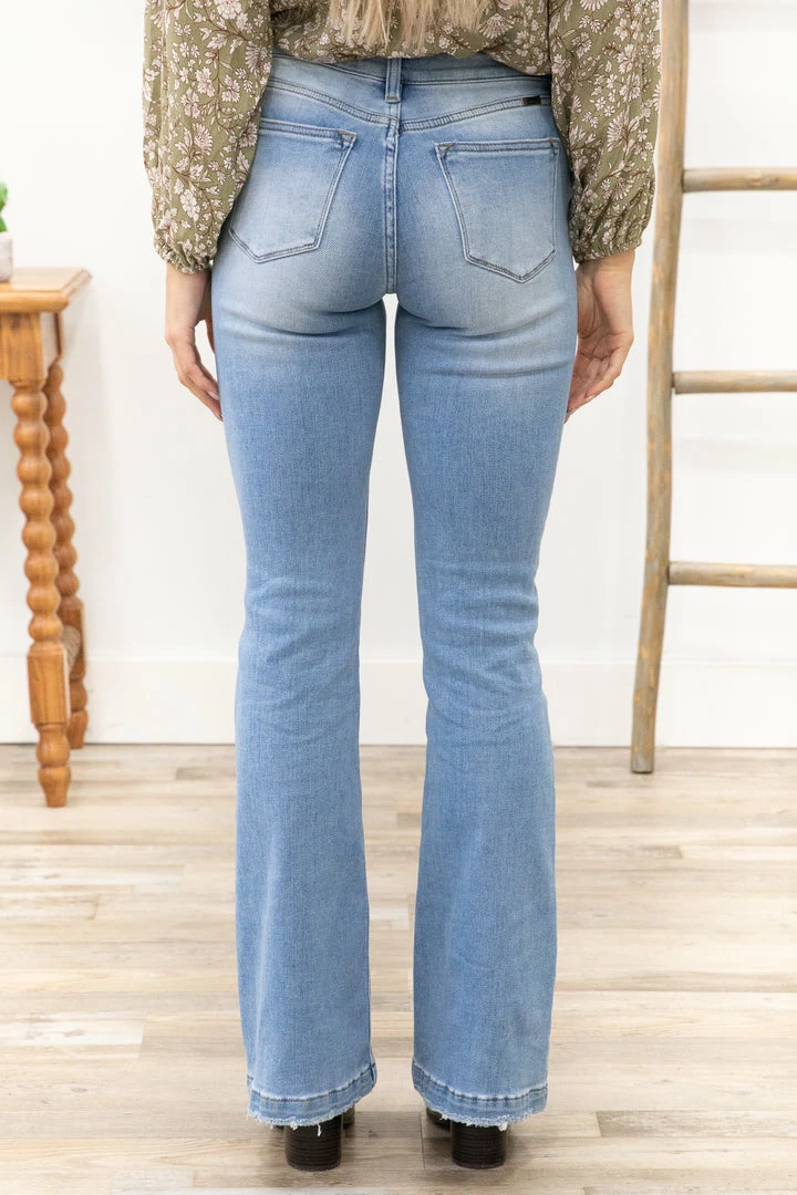 Bottoms Kancan Medium Wash Distressed Knee Flare Jeans 5 Bottoms Kancan Medium Wash Distressed Knee Flare Jeans