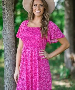 Gilli Fuchsia Paisley Print Puff Sleeve Dress Dresses