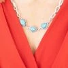 Isac Trading Accessories Silver Chainlink Turquoise Stone Necklace