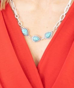 Isac Trading Accessories Silver Chainlink Turquoise Stone Necklace