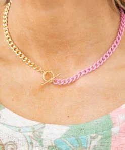 OMG Blings Pink And Gold Enamel Chain Necklace