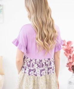 Hailey And Co Orchid Floral Print Colorblock Babydoll Top