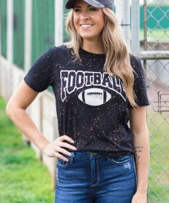 Oat Collective Tops Black Speckled Football Graphic Tee
