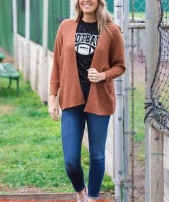 Be Cool Cognac Rib Knit Drop Shoulder Cardigan