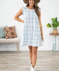 Solution Dresses Turquoise And White Gingham Plaid Dress 7 Solution Dresses Turquoise And White Gingham Plaid Dress