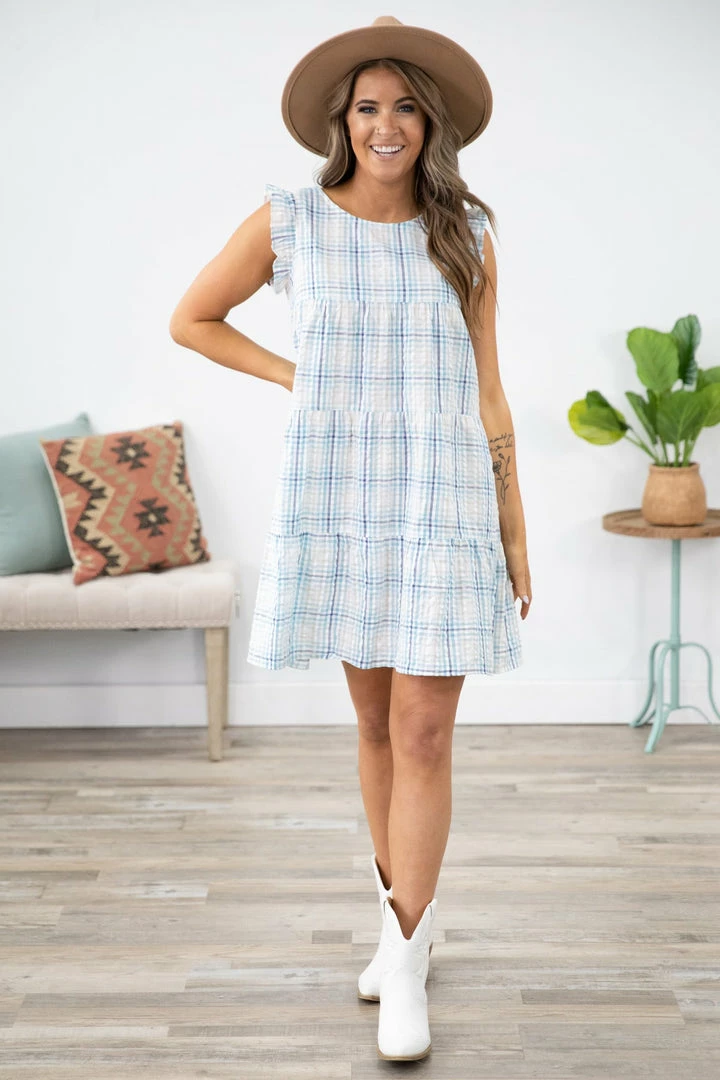 Solution Dresses Turquoise And White Gingham Plaid Dress 4 Solution Dresses Turquoise And White Gingham Plaid Dress