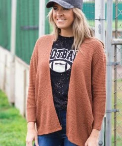 Be Cool Cognac Rib Knit Drop Shoulder Cardigan