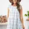 Solution Dresses Turquoise And White Gingham Plaid Dress