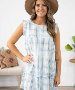 Solution Dresses Turquoise And White Gingham Plaid Dress 8 Solution Dresses Turquoise And White Gingham Plaid Dress
