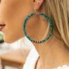Isac Trading Accessories Turquoise And Navajo Pearl Hoop Earrings