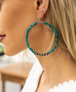 Isac Trading Accessories Turquoise And Navajo Pearl Hoop Earrings