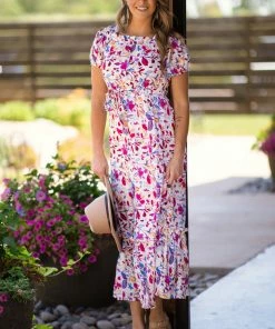 Staccato White Multicolor Floral Ruffle Trim Maxi Dress