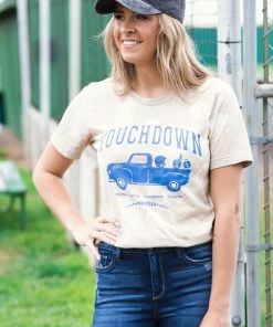 Oat Collective Tops Tan Touchdown Graphic Tee