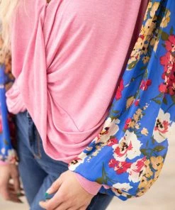 Umgee Pink Surplice Front Tulip Hem Top LONG SLEEVES