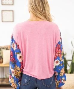 Umgee Pink Surplice Front Tulip Hem Top LONG SLEEVES