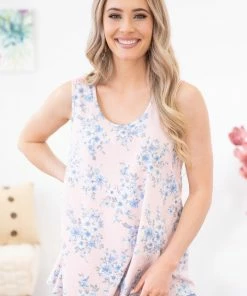 Lovely Melody TANK TOPS Baby Pink And Blue Floral Print Tank