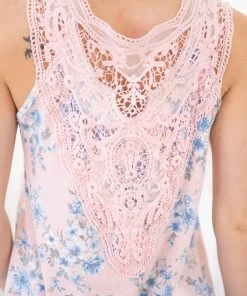 Lovely Melody TANK TOPS Baby Pink And Blue Floral Print Tank