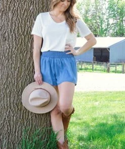 Style Melody Inc., Lovetree Bottoms Light Wash Smocked Waist Pull On Shorts