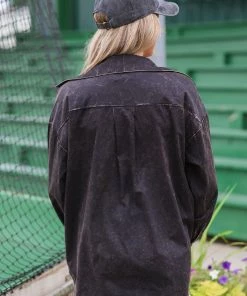Zenana LONG SLEEVES Black Vintage Washed Shacket