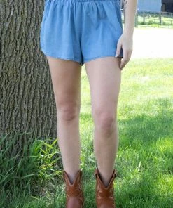 Style Melody Inc., Lovetree Bottoms Light Wash Smocked Waist Pull On Shorts