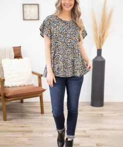 Mittoshop Black Multicolor Floral Print Babydoll Top