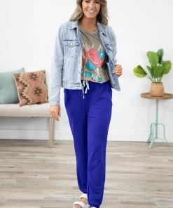 Zenana Cobalt Drawstring Waist Knit Joggers Bottoms