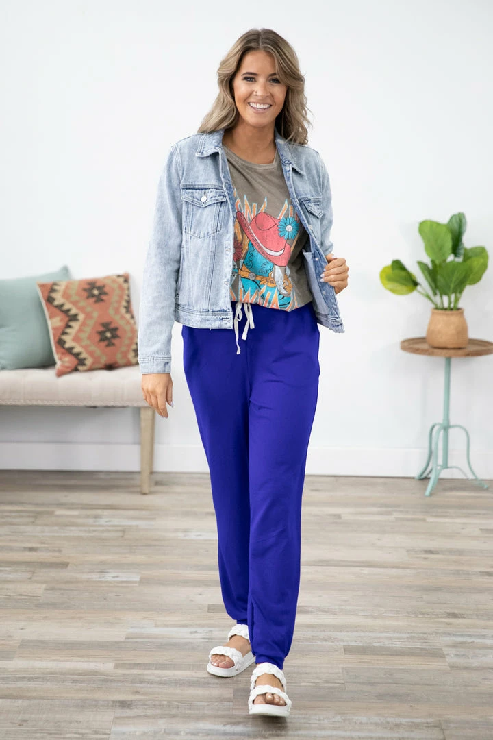 Zenana Cobalt Drawstring Waist Knit Joggers Bottoms 3 Zenana Cobalt Drawstring Waist Knit Joggers Bottoms