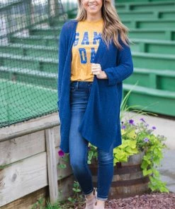 ADORA Tops Navy Mid Length Dolman Sleeve Cardigan