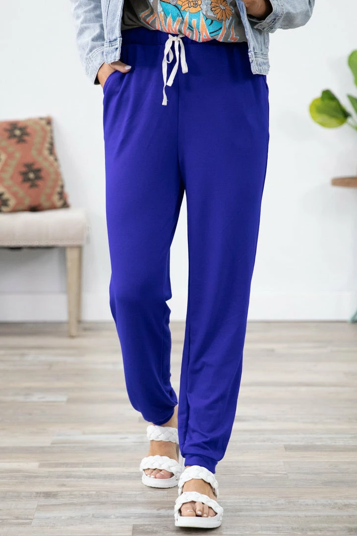 Zenana Cobalt Drawstring Waist Knit Joggers Bottoms 4 Zenana Cobalt Drawstring Waist Knit Joggers Bottoms