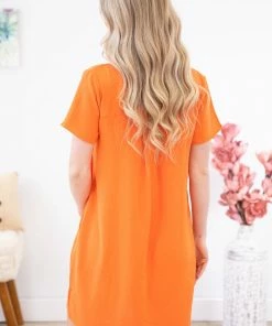 Mittoshop Dresses Orange Short Sleeve V-Neck Shift Dress
