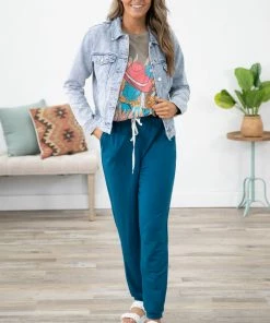 Zenana Teal Drawstring Waist Knit Joggers