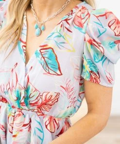 My Story Pastel Blue Multicolor Floral Print Peplum Top SHORT SLEEVES