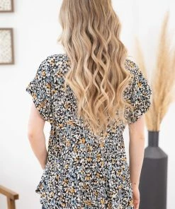 Mittoshop Black Multicolor Floral Print Babydoll Top