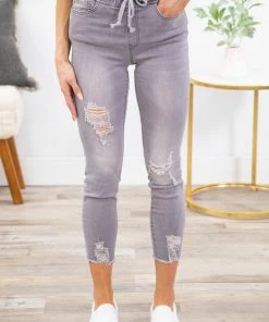 Bottoms YMI Light Grey Distressed Jogger Jean
