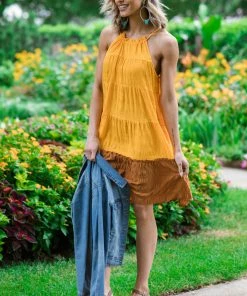Solution Orange And Cinnamon Colorblock Dress