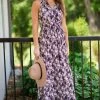 Tua Fashion, INC. Taupe And Black Floral Surplice Maxi Dress Dresses