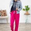 Zenana Bottoms Hot Pink Drawstring Waist Knit Joggers
