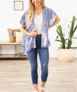 IJoah Dusty Blue Marble Print Kimono