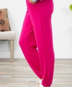 Zenana Bottoms Hot Pink Drawstring Waist Knit Joggers