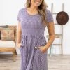 Tua Fashion, INC. Lavender Polka Dot Print Short Sleeve Dress