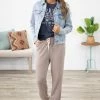 Zenana Bottoms Mocha Drawstring Waist Knit Joggers