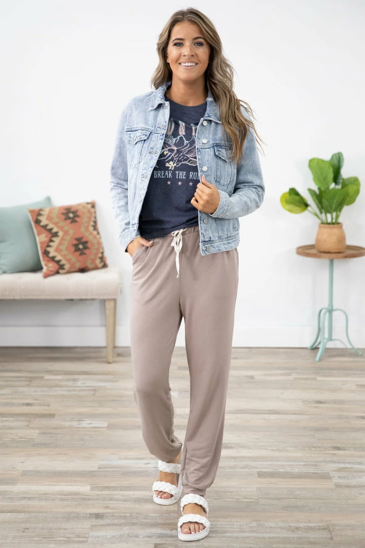 Zenana Bottoms Mocha Drawstring Waist Knit Joggers 3 Zenana Bottoms Mocha Drawstring Waist Knit Joggers