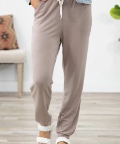Zenana Bottoms Mocha Drawstring Waist Knit Joggers