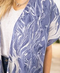 IJoah Dusty Blue Marble Print Kimono