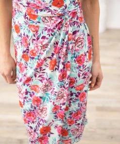 DRESS CODE Mint And Pink Floral Print Midi Dress Dresses 9 DRESS CODE Mint And Pink Floral Print Midi Dress Dresses