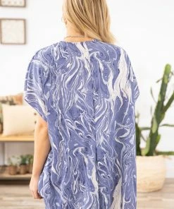 IJoah Dusty Blue Marble Print Kimono