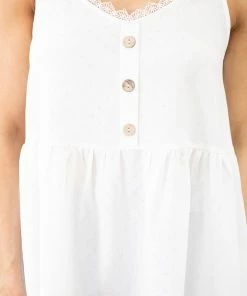 Staccato Off White Lace Trim Tank With Button Detail