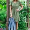 Honey Me Olive Ditsy Floral Short Sleeve Dress Dresses