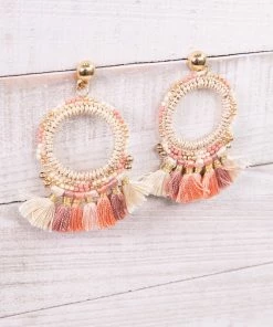 Fame Accessories Pink Multicolor Earrings With Tassels